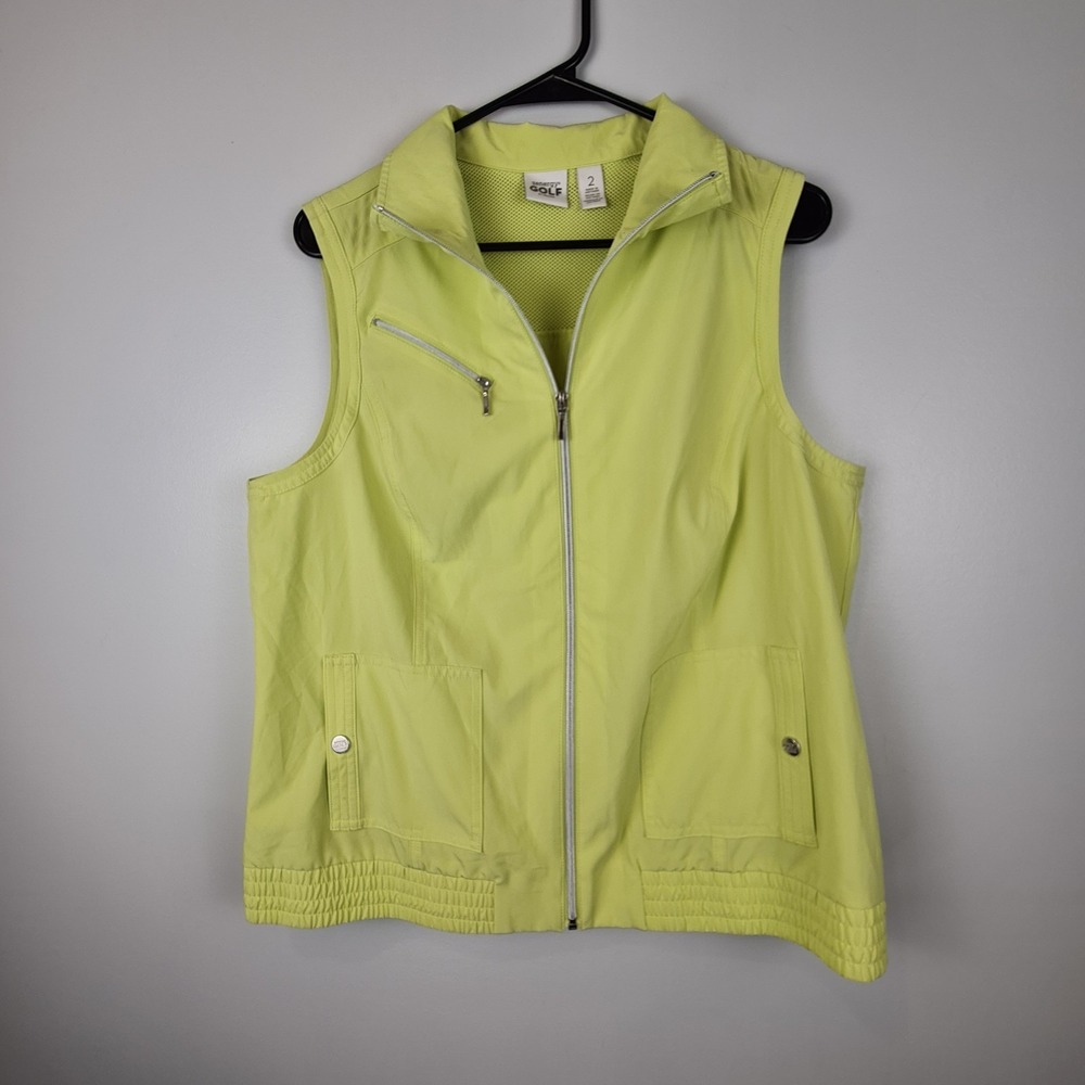 Zenergy Golf By Chico's Women's Performance Vest Neon Green Size 2 Vented Pocket